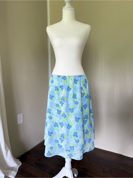 American Girl Dresses & Skirts - Vintage appàrelle Light Blue Floral Midi Skirt tiered ruffles chiffon skirt